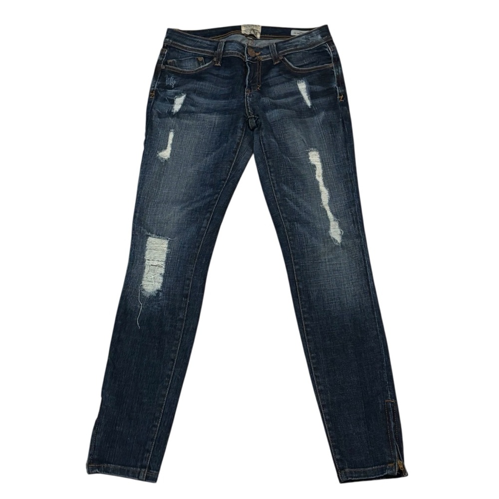 Y2K Dylan George Skinny Distressed Blue Jeans With Ankle Zip Up Size 25